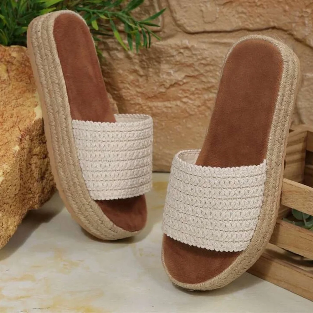 Women's Cream Woven Slide Sandals